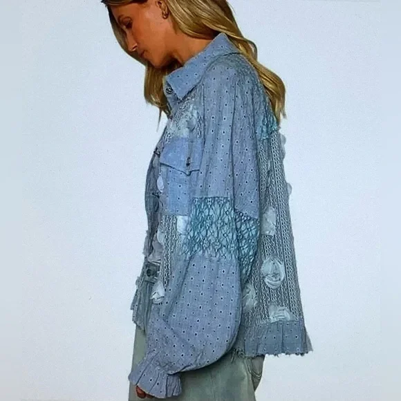 POL Blue Roses and Lace Jacket - Picture 4 of 5